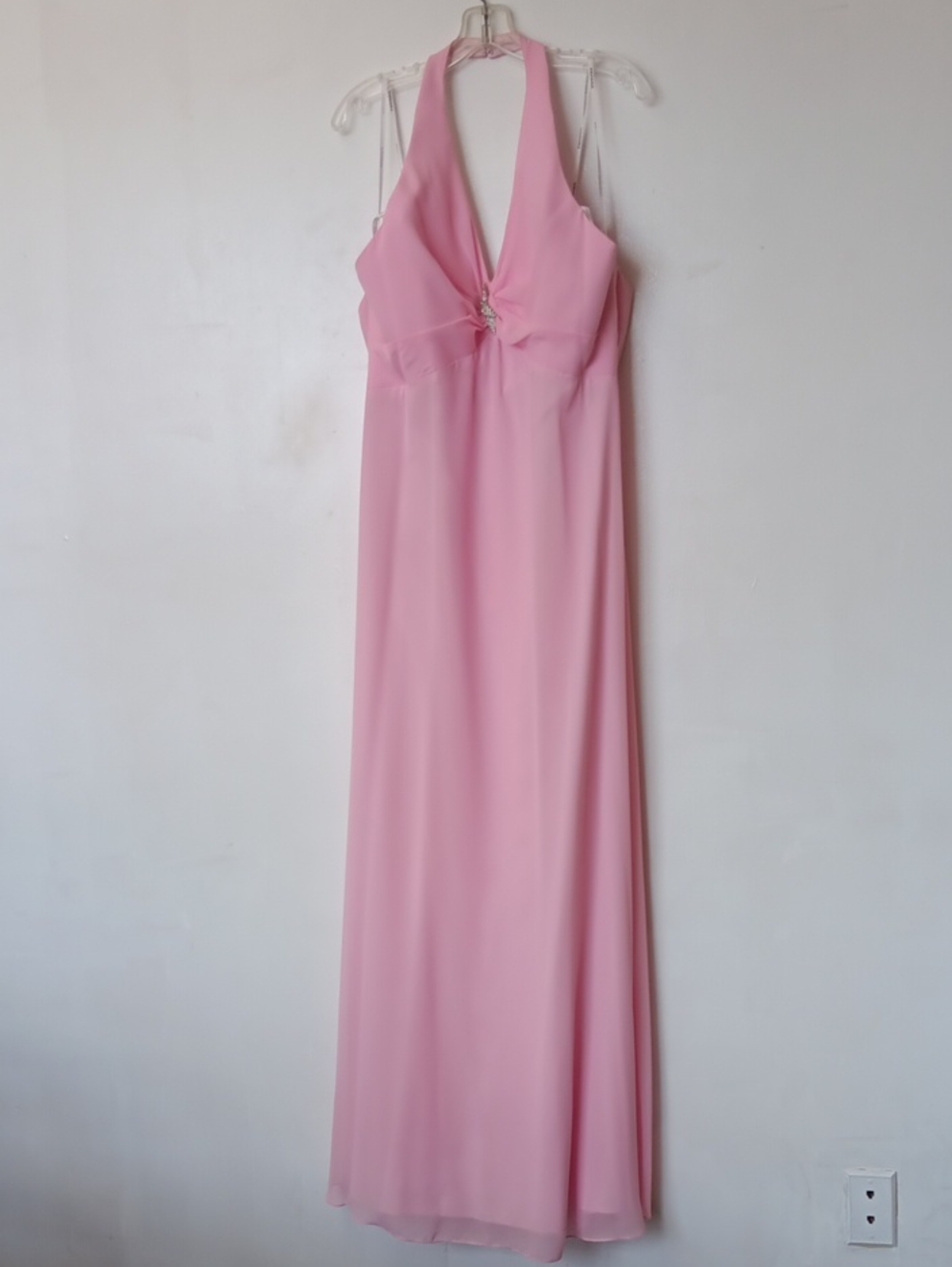 Faviana Pink Halter Maxi Gown with Front Ring